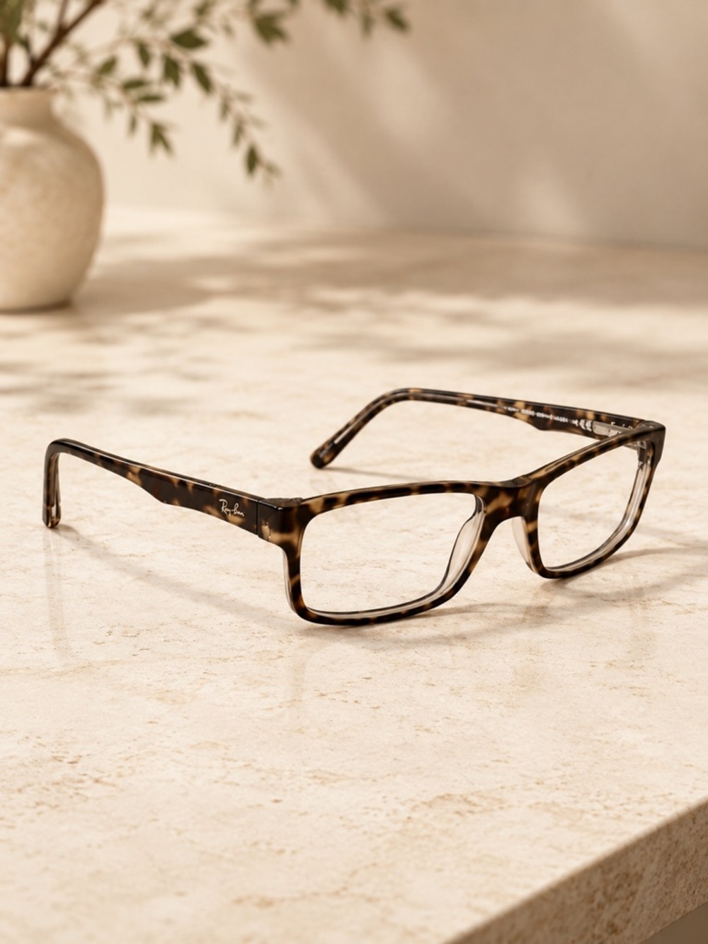 Ray-Ban Tortoise Rectangular Glasses RB 5245 5082 52 with Hard Case